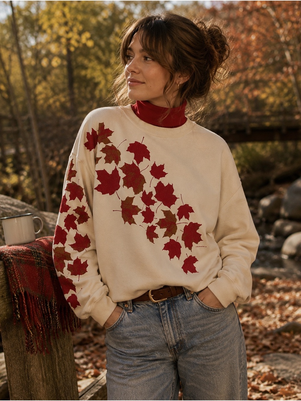 Vintage 90s AU Sportswear Maple Leaf Fall Leaves Sweatshirt Unisex L